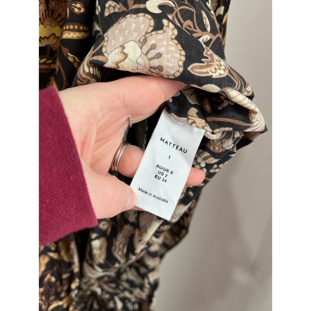 Matteau Strapless Midi Dress Linen Abstract Print Pockets Resort Minimalist 2 - Picture 6 of 9
